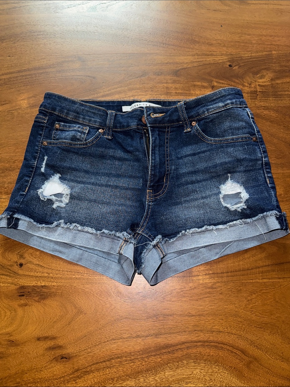 Celebrity Pink Dark Blue Distressed Denim Shorts